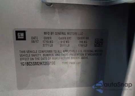 2017 Chevrolet Cruze Ls Auto z USA, uszkodzony, nr VIN 1G1BC5SM2H7269190